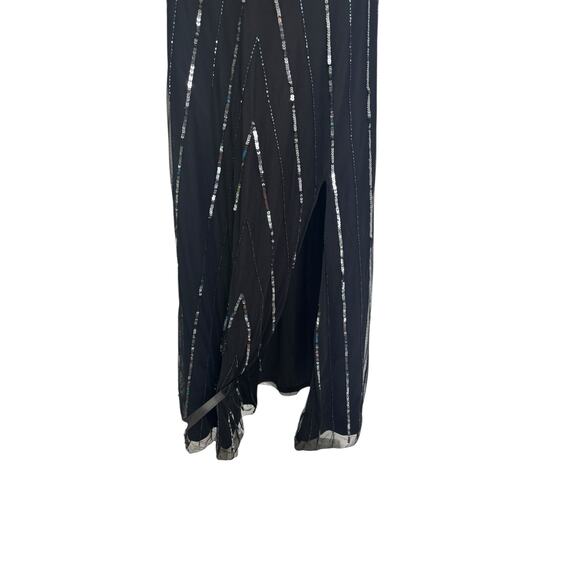 Black Sequin Illusion Sheer Maxi Dress Size Large Glam Great Gatsby Art Deco NYE - Picture 6 of 11